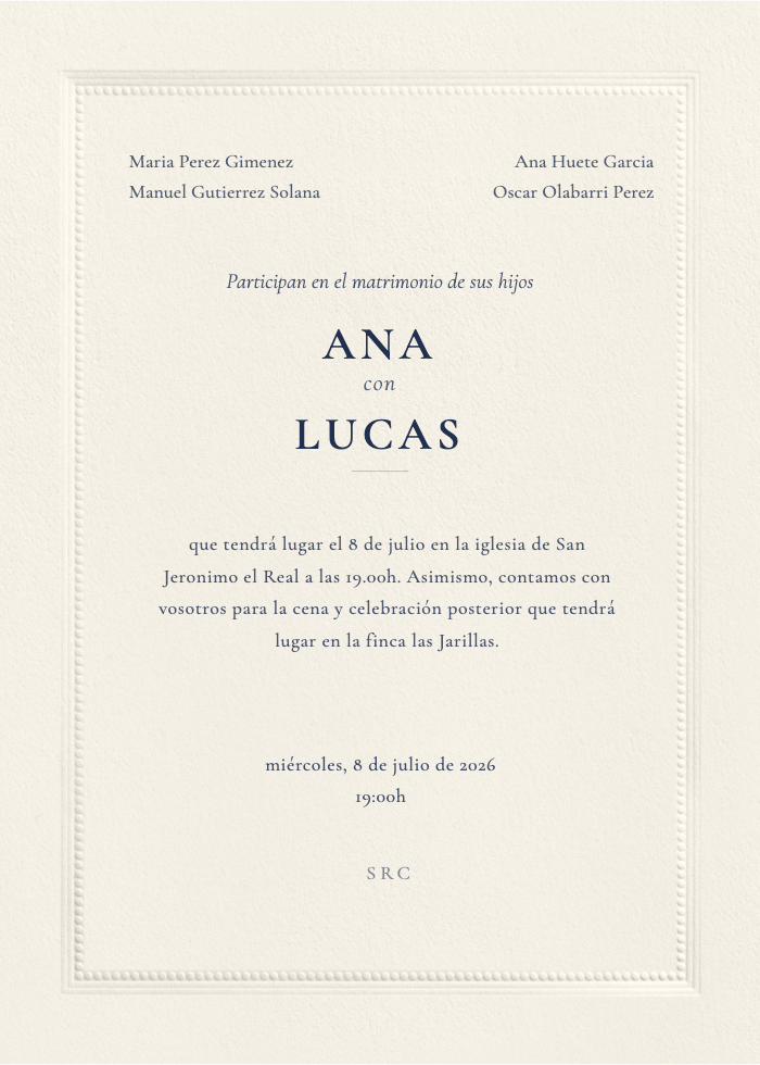 Ejemplo de invitación física diseñada en la web